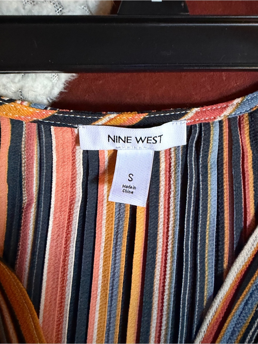 Nine West Striped Sleeveless Peplum Top - Orange, Black & White NWOT - Picture 5 of 6